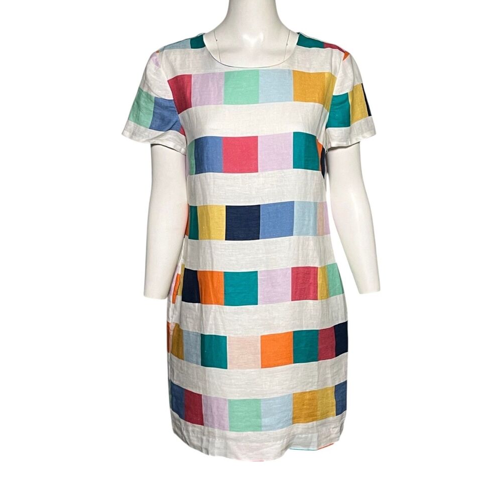 Corey Lynn Calter Clare Linen Shift Dress Pockets Multicolor Block Size L USA - Picture 2 of 9